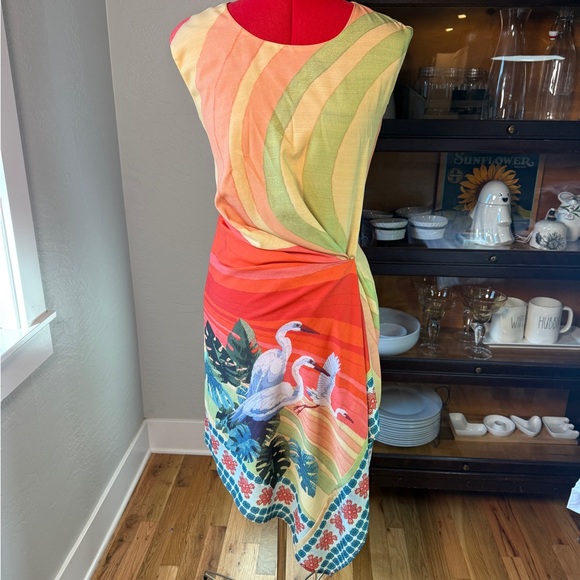 Eva Franco Dresses & Skirts - Anthropologie Eva Franco Crane Print Tropical Rainbow Dress Size 2